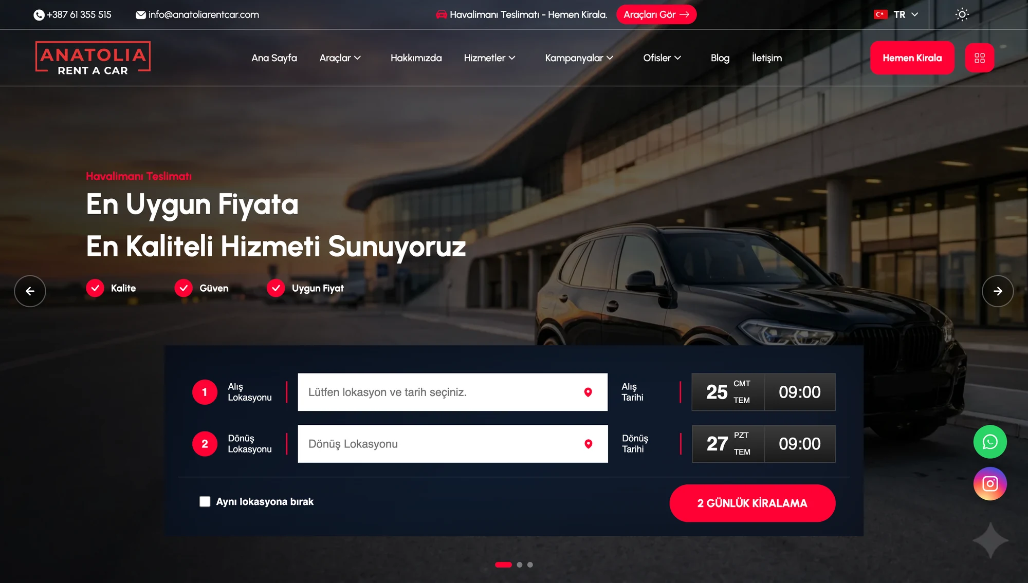 Anatolia Rent a Car Web Sitesi