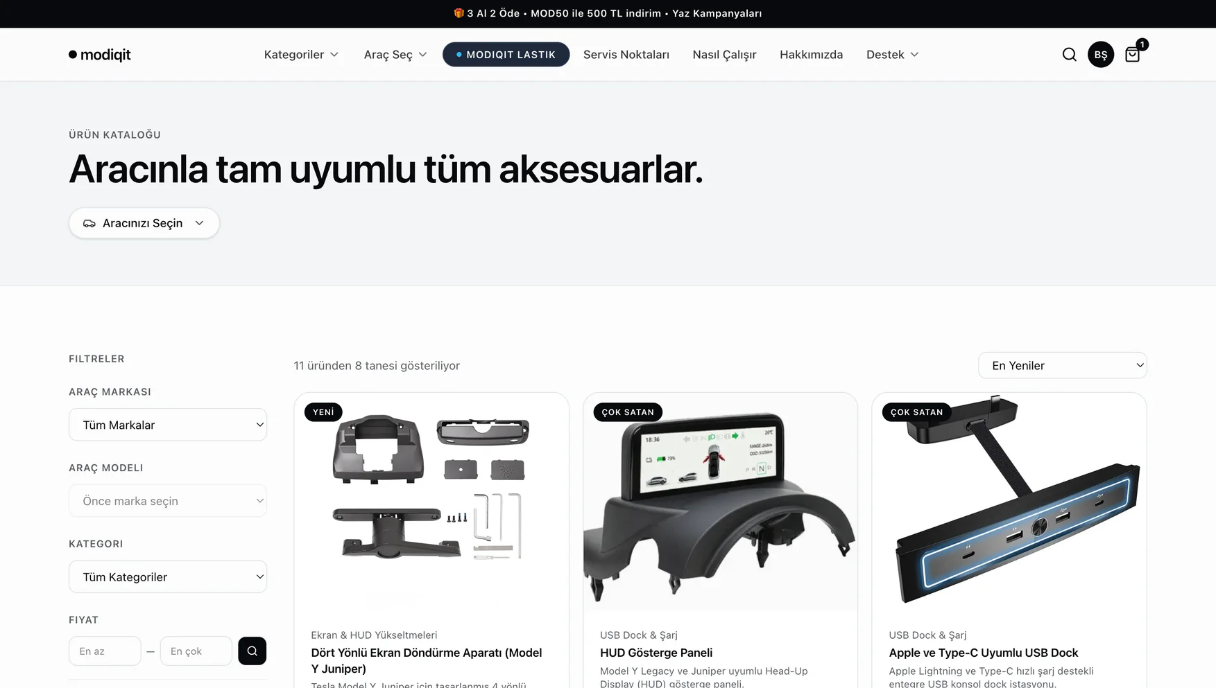 Modiqit ürün listeleme ekranı